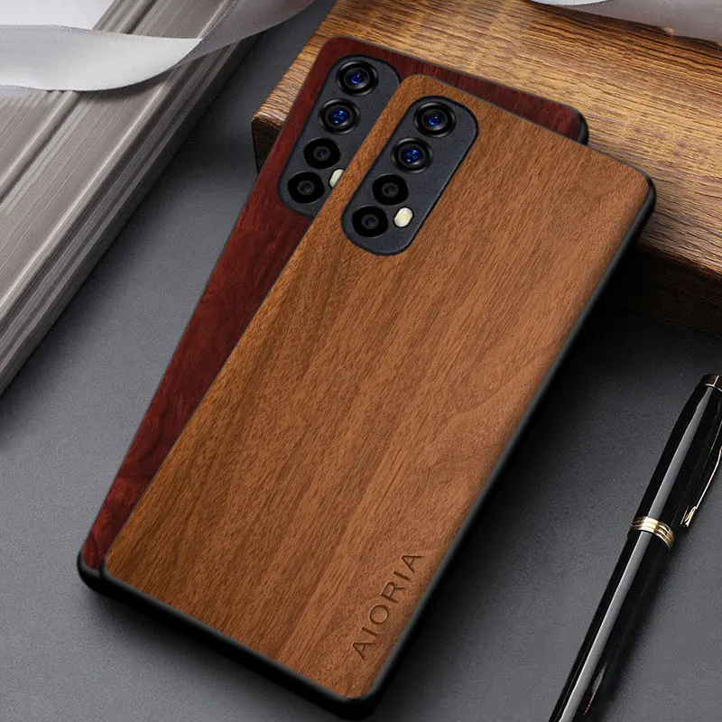 Durable Lightweight Wooden Pattern PU Leather Phone Case – Simple Design Cover