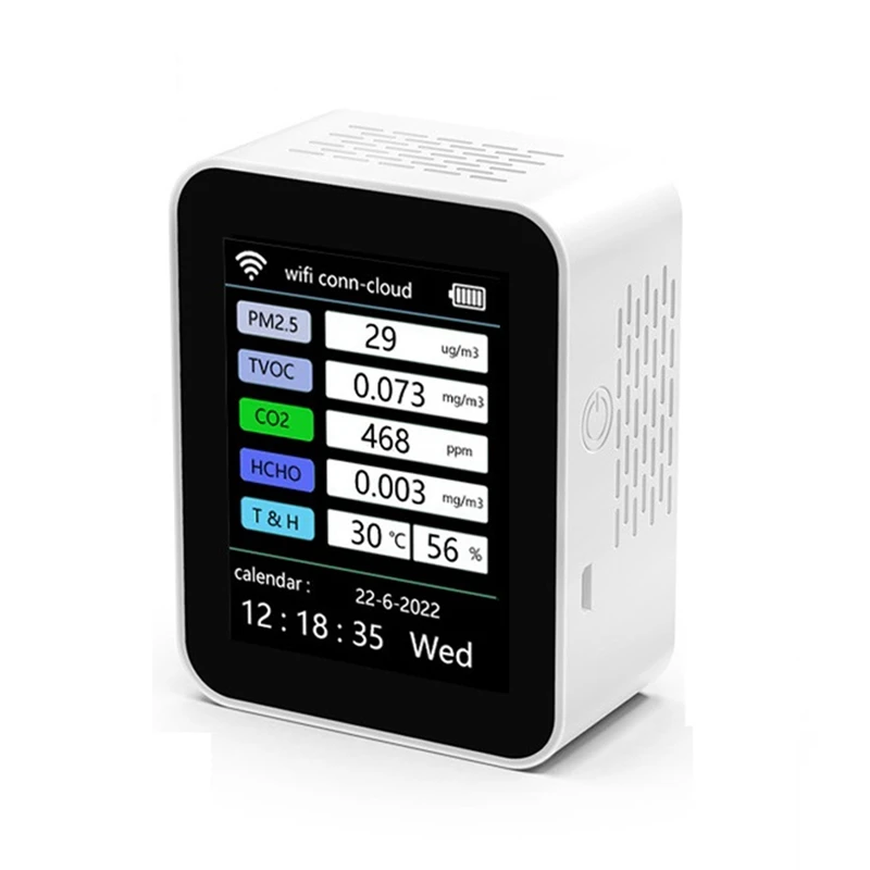 

Умный анализатор качества воздуха Tuya Wi-Fi 7 в 1, тестер TVOC HCHO PM2.5, датчик CO2, детектор формальдегида, белый