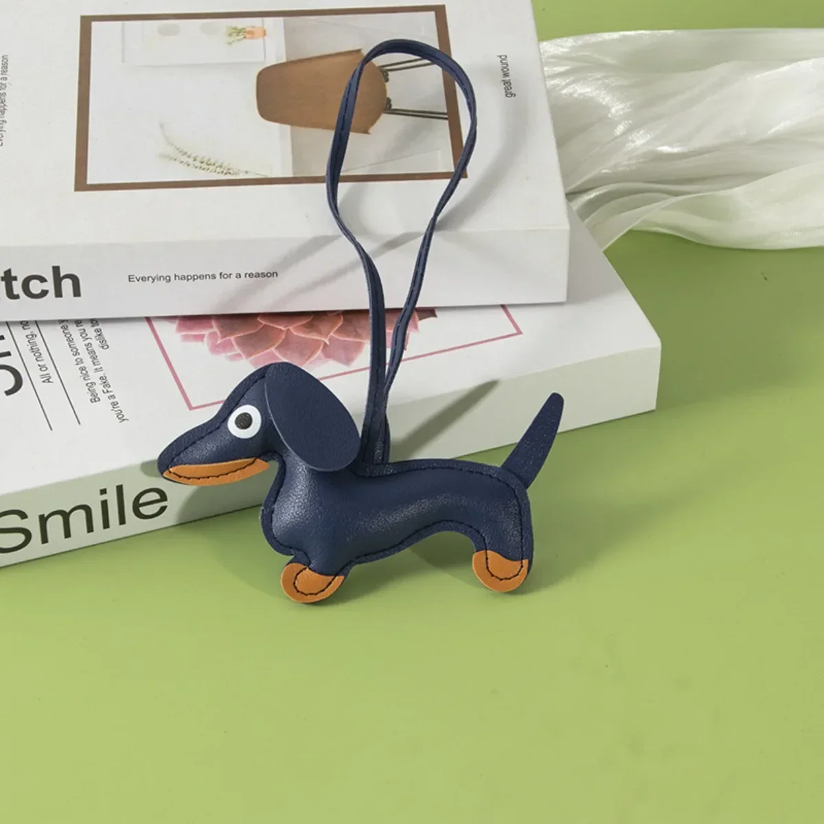 Dachshund Keychain Leather Charm - Detail Shot 6