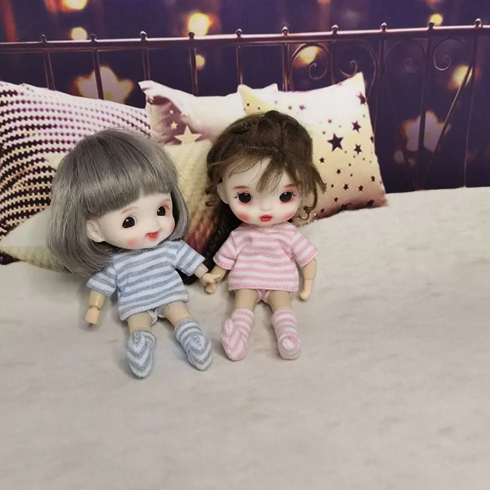 Doll Clothes Suits Stripe Shirt for 1/12 BJD Doll Clothes OB11 Doll T-shirt 1/11 Doll Panties Doll Cotton Socks Doll Accessories