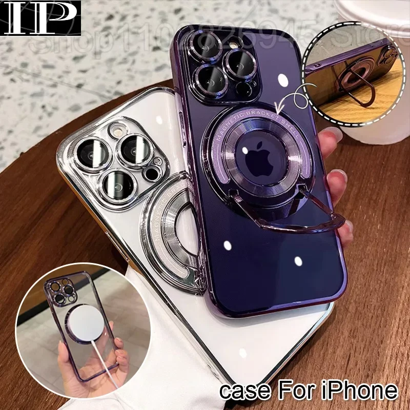 

Прозрачные чехлы с кронштейном для IPhone 15 14 13 12 11 Pro Max, Противоударная задняя крышка