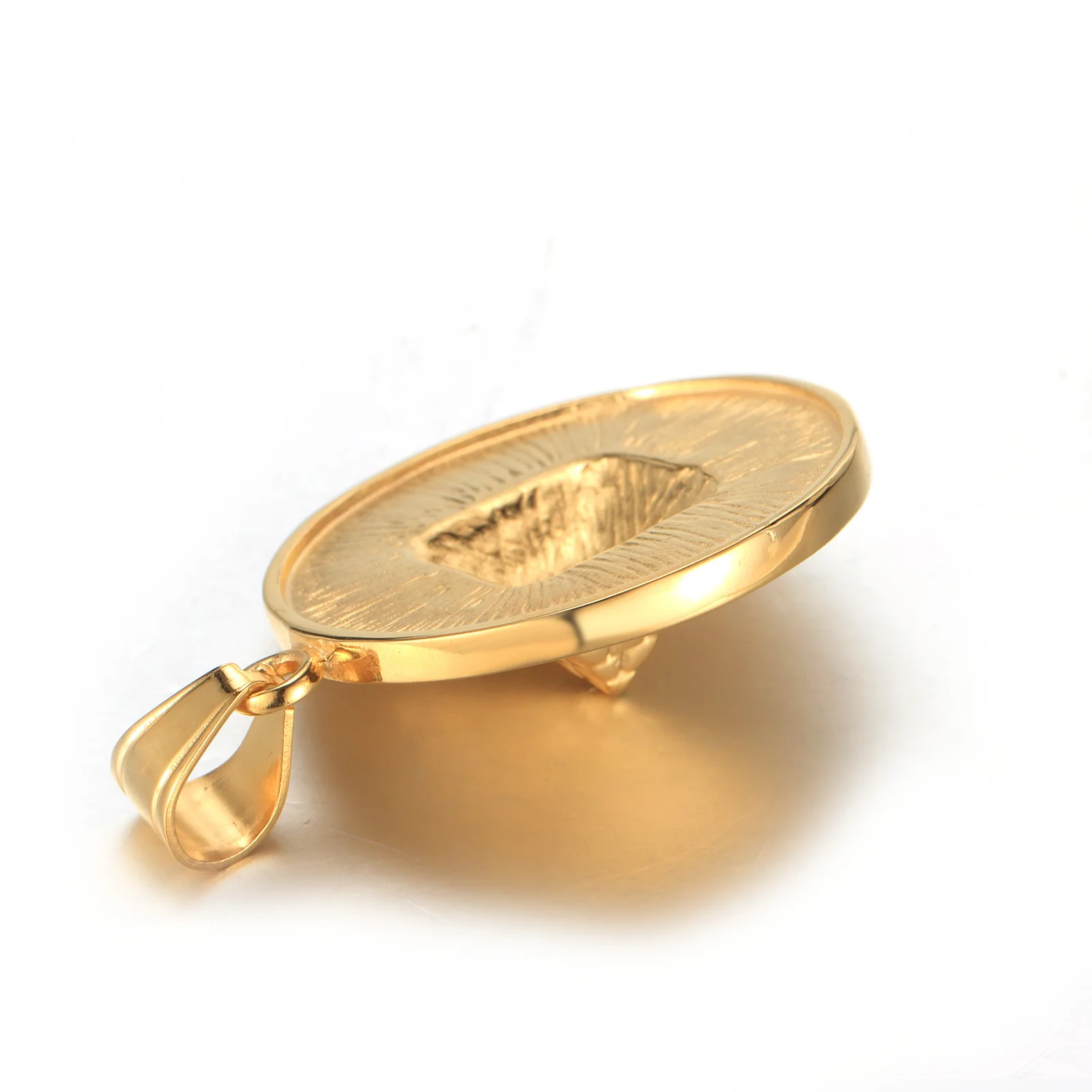 Megin D Stainless Steel Titanium Yellow Gold Plated Punk Pyramid Round Pendant Collar Chains Necklace for Men Women Gift Jewelry