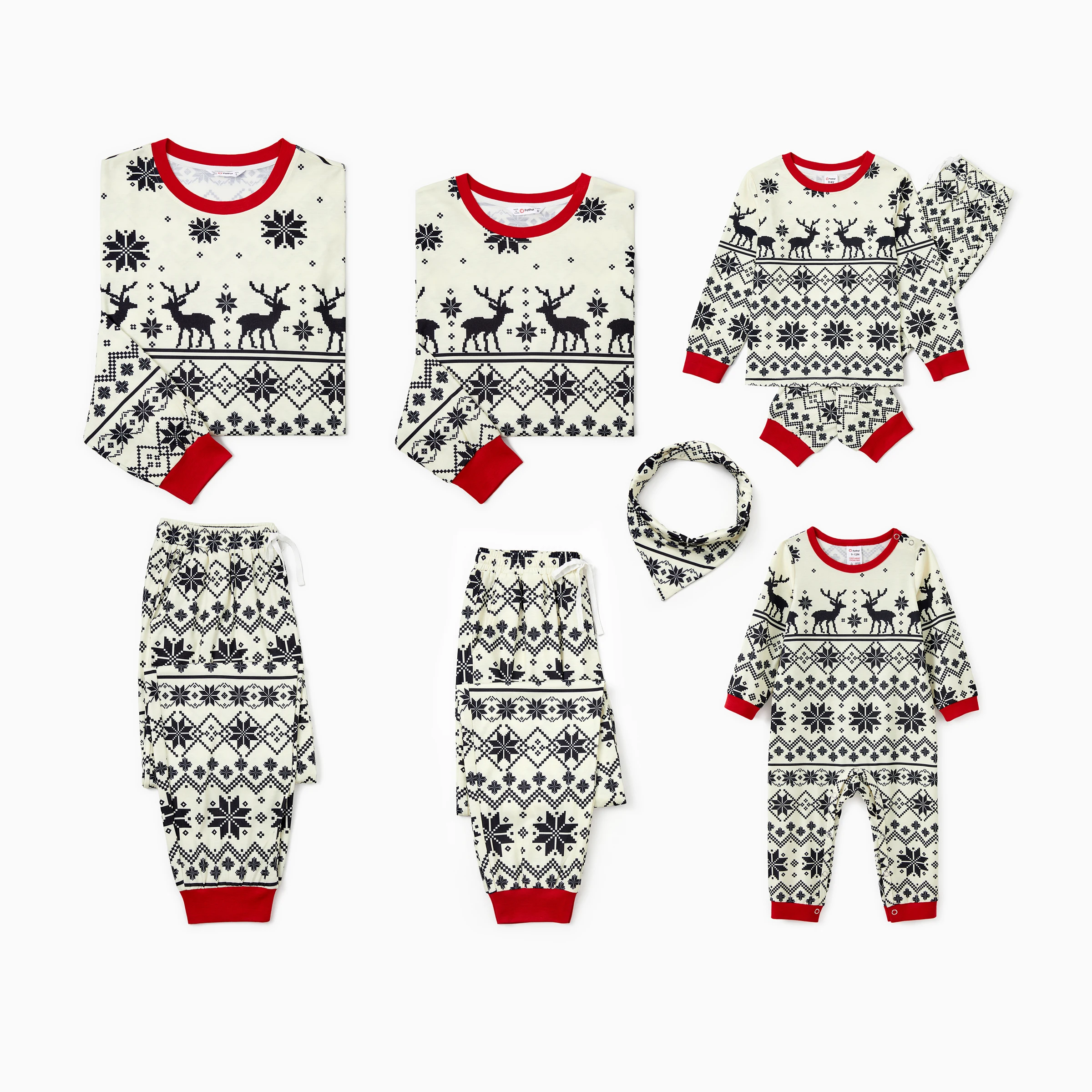 thumbnail image 1 of Pijamas navideños a juego con estampado de copos de nieve y renos para toda la familia, con bolsillos y cordón (resistentes al fuego), 1 of 5