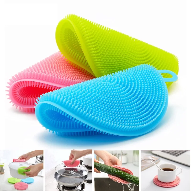 1pc Random Color Silicone Dish Scrubber, One Size