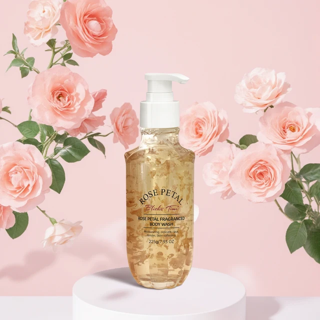 Blithe Time Duschgel mit Rosenblüten-Duft, 225 g, langes, feuchtigkeitsspendendes, anhaltendes Aroma, reichhaltiger Schaum, glättend, verblasst Pigmentierung, Aufhellung