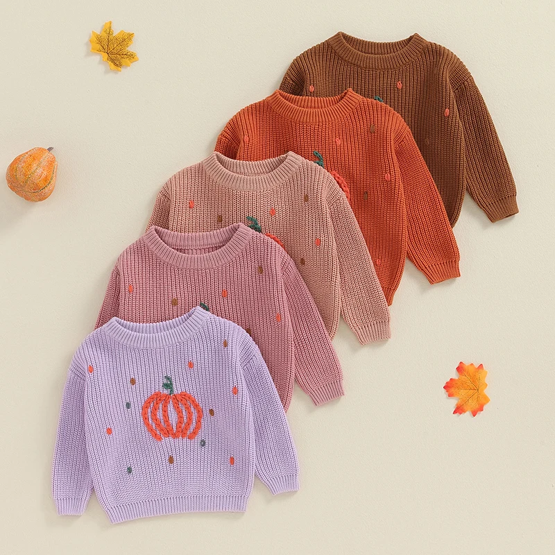 

2024 Sweet Autumn Winter Newborn Baby Sweaters Clothes for Boys Girls Pumpkin Embroidery O-neck Loose Pullover Knitted Warm Tops