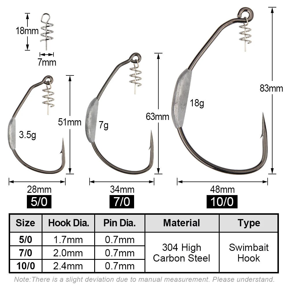 Spinpoler-Raptor ponderada Swimbait gancho com pino de centralização, Heavy Duty, Gap largo, isca macia, Bass, gancho Pike Pesca, 5/0, 7/0, 10/0