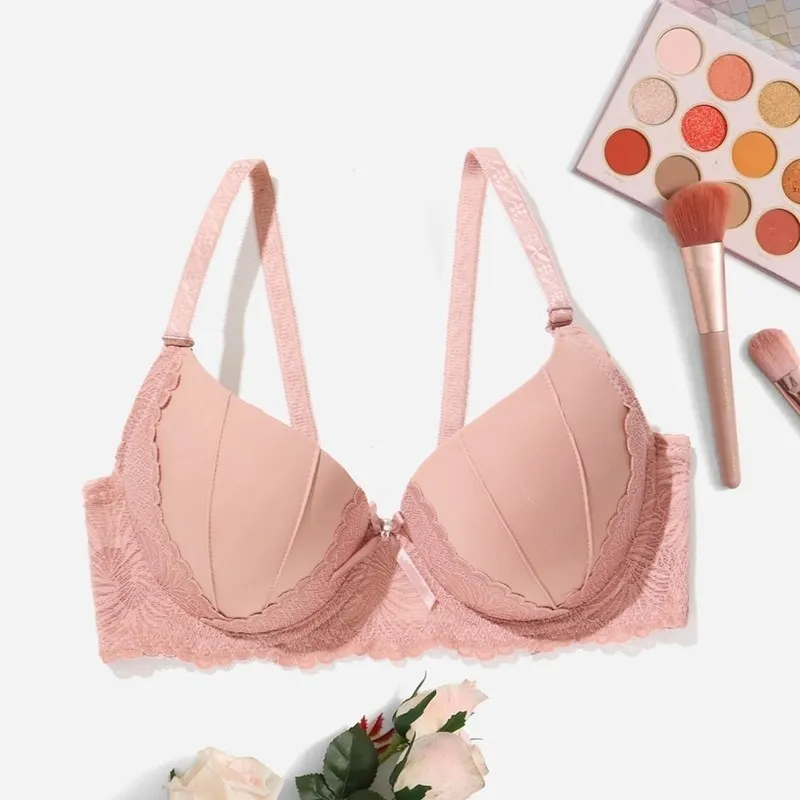 Beauwear Hand Shape Foam Pad Bra Push Up Solid Color Floral Lace Bras for Women Underwire Brassiere 75B 80B 85B