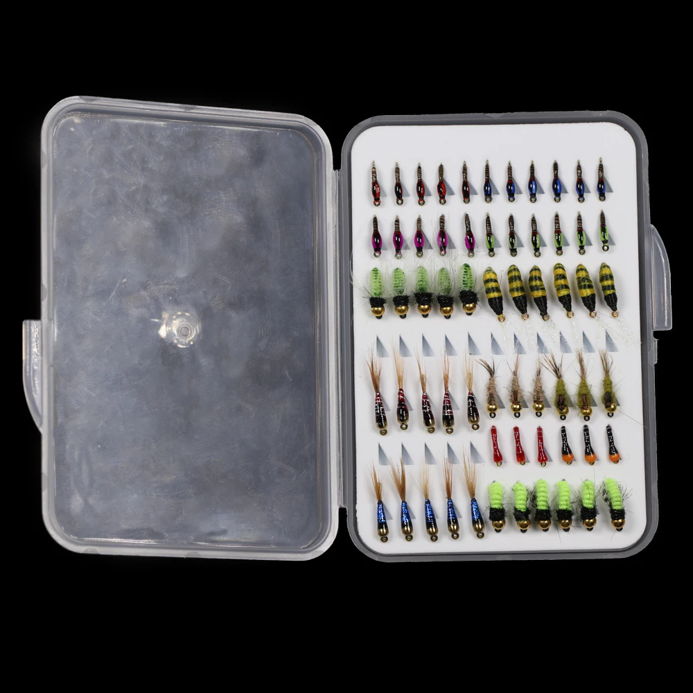 ICERIO 61pcs Fly Fishing Flies Kit Fly Assortment Trout Bass Fishing with  Fly Box Nymphs Lure Baits