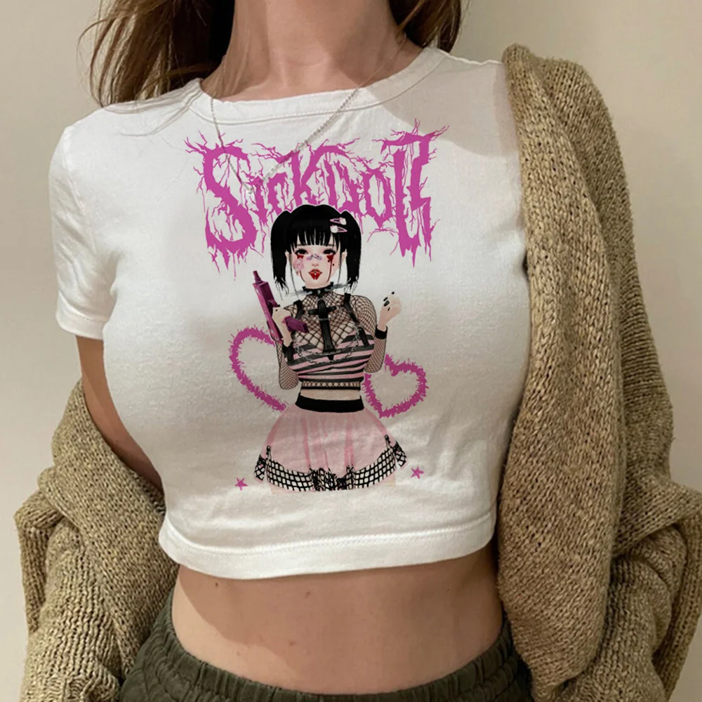 

Y2K детская футболка хиппи Готический Графический кроп-топ для девочек Harajuku cyber y2k хиппи кавайная укороченная футболка