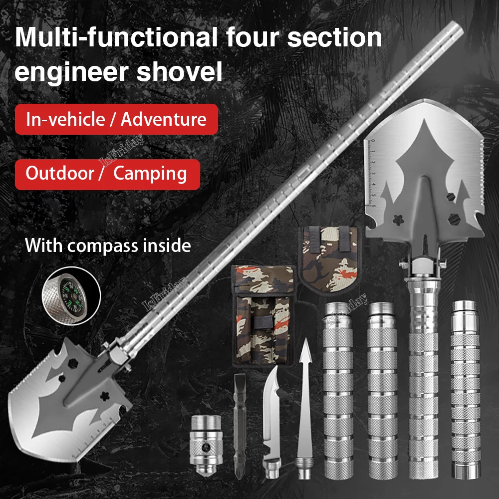 Military Tactical Multifunction Shovel Outdoor Nuggets Tools Camping Survival Folding Spade Tool Car Equipment Snow Shovel Kit 2