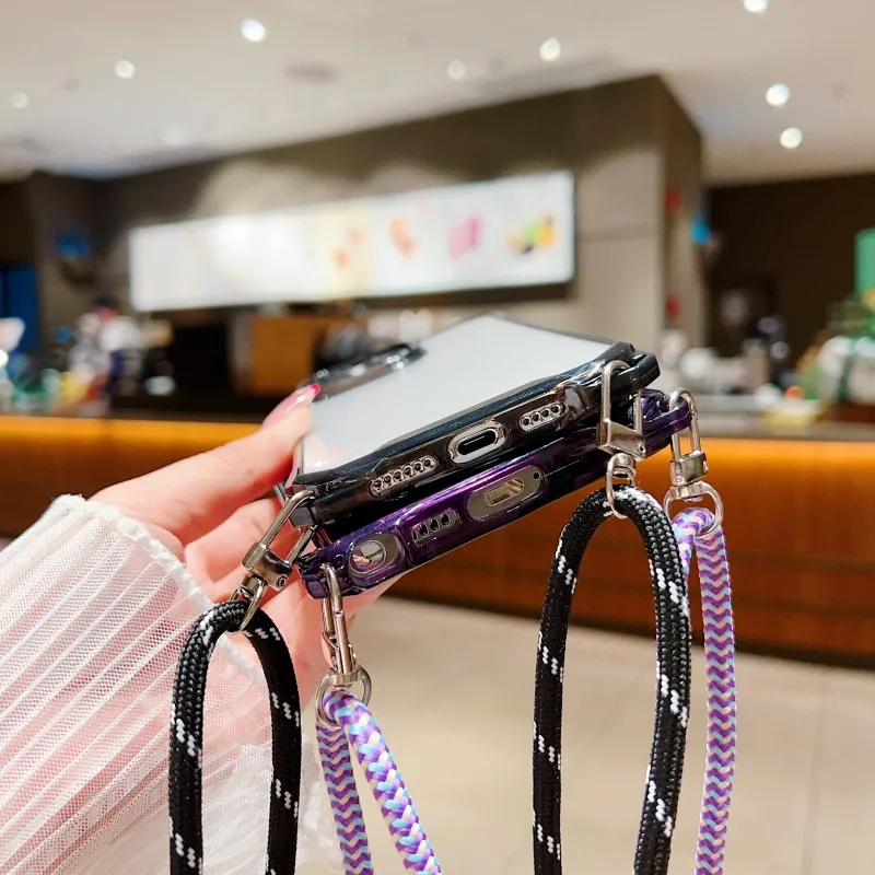 Shockproof Crossbody Lanyard Case with Clear Strap and Corner Protection