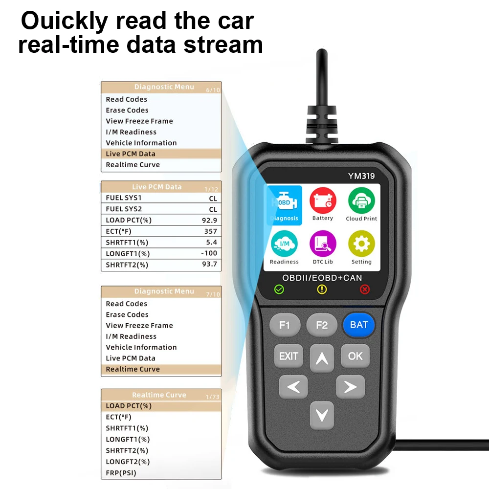 Read Vehicle Information OBD2 Scanner Code Reader Car Diagnostic Tool Check Engine System YM319 Multi-language Battery Tester 4
