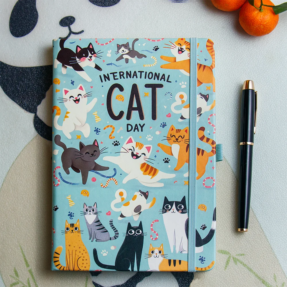 Cat Notebook a5 Dotted Journal National Pet Day Diary cartoon cats Dot Grid bullet PU Hardcover Notebooks