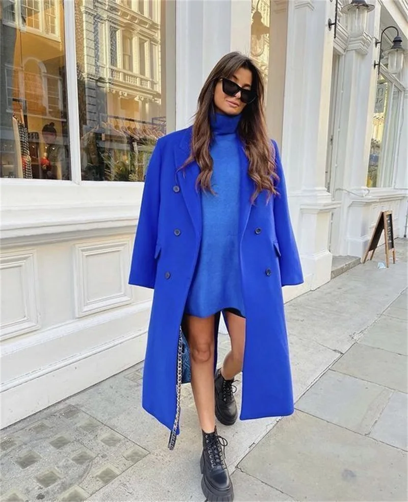 

Royal Blue Women Suits Overcoat Woolen Thick Cashmere 1Pcs Custom Made Fashion Winter Long Style Jacket Blazer Prom Dress