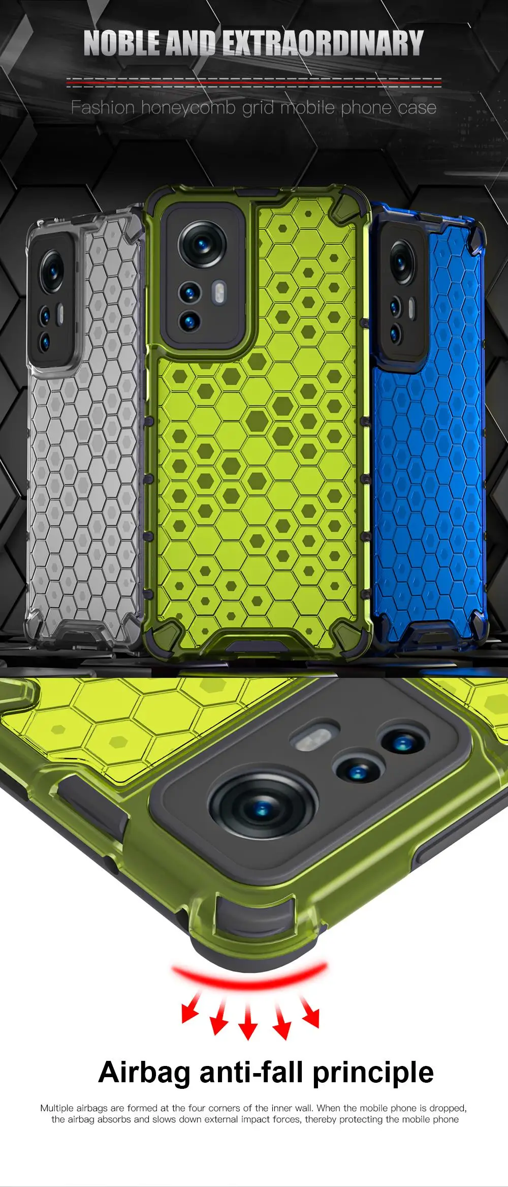 KEYSION stoßfeste Rüstungshülle für Xiaomi 12 Lite 12S Pro 5G, transparente Waben-Telefonrückseite für Xiaomi Mi 12 12X_voghion.com