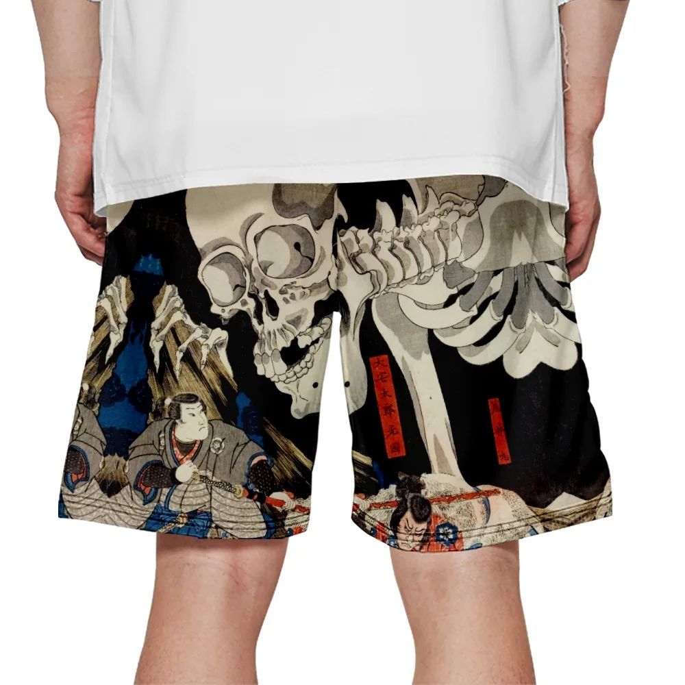 

Training Workout Basketball Sport Shorts Men Running Shorts Summer Sportswear Black Skeleton Print Short Pants
