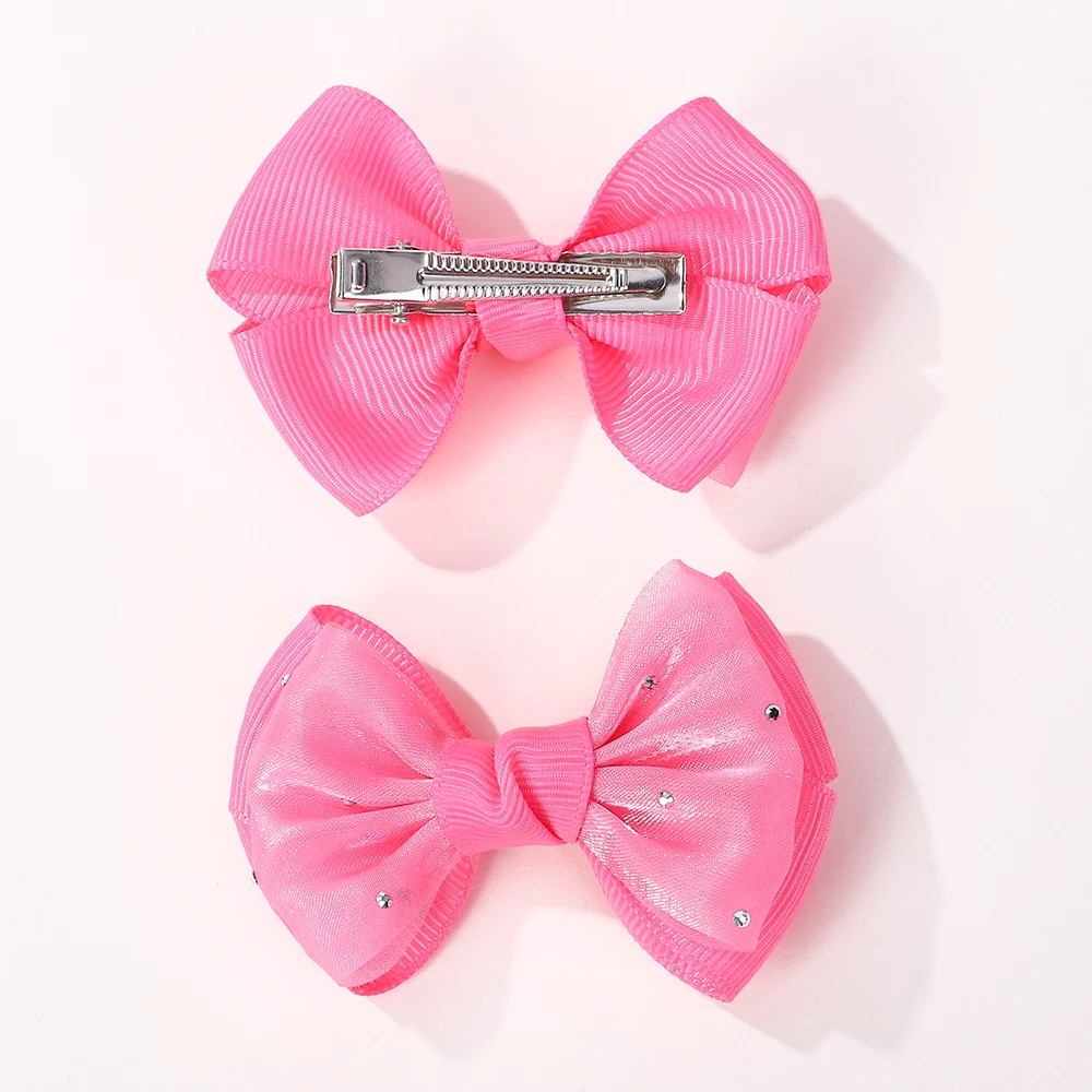 10 Stück/Set Zufällige Farben Hübsche Garn-Schleifen Haarspangen für Mädchen Niedliche Pony-Haarklammern Band-Diamant-Haarspange – Detail 10