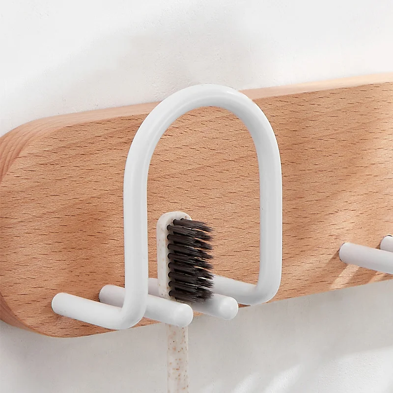 Wall-mounted Bathroom Toothbrush Rack With Gargle Cup Wood Toothbrush Cup Holder White Toilet Electric Storage Rack