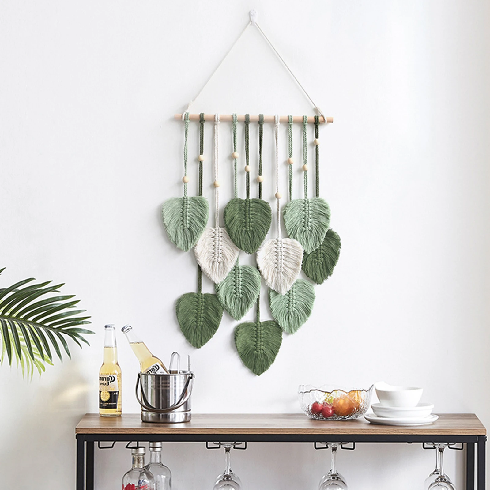 Boho Wall Hanging Leaves Decor Chic Handwoven Tapestry Wall Art