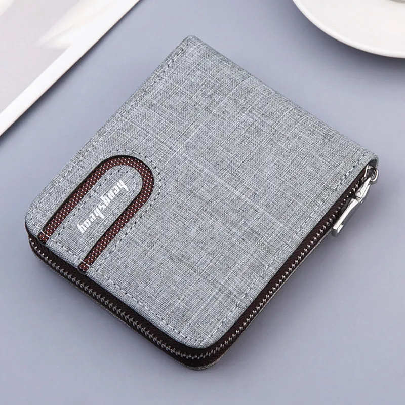 

Short Men's Wallet Zipper Wallet Canvas Snap Coin Purse Small Wallet Multifunctional Multi-card Card Holder Unique Design
