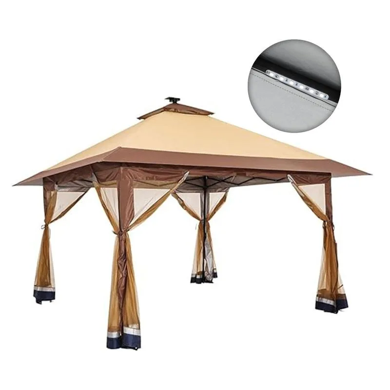 

Suntime 12x12 Instant Pop Up Gazebo Solar Light Screen Canopy Tent Cover, Brown