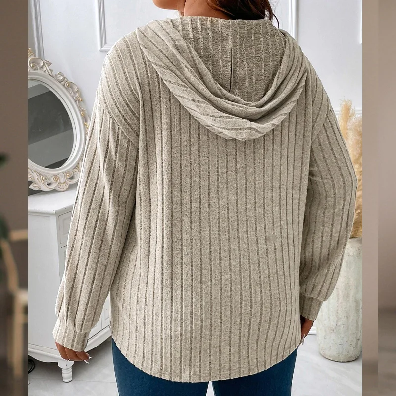 2023 Spring Autumn Solid Color Fashion Hooded Long Sleeve Hoodies Women Loose Casual Drawstring Striped All-match Pullovers
