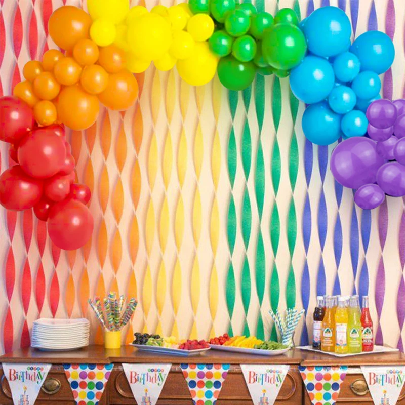 Rainbow Party Backdrops 4.5cm*23m Crepe Paper Roll Latex Rainbow