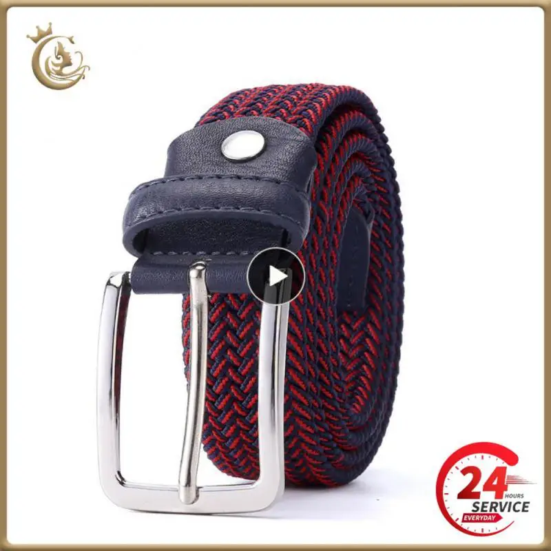 

Unisex Casual Woven Belt Child Elastic Belts Men Canvas Elastic Belt Knitted Thin Waist Belts Jeans Alloy Pin Buckle Waistband