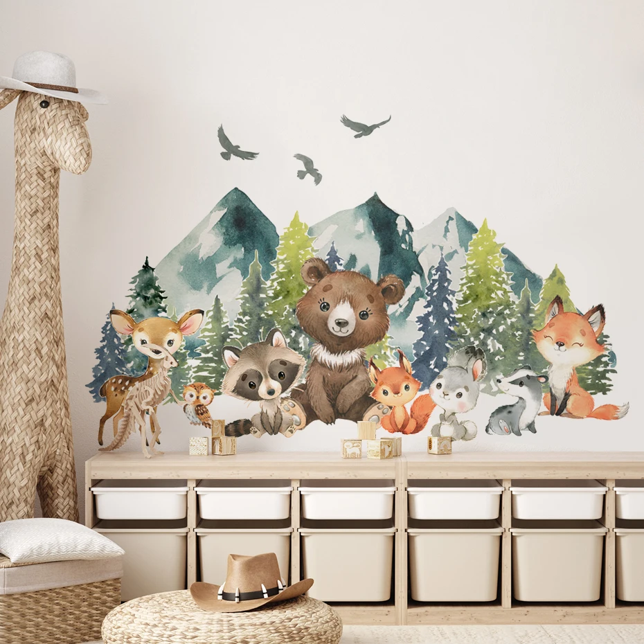 Kids Room Cute Animal Wall Stickers, Peel and Stick, Self Adhesive Wall  Decals, Nursery Room Decoration, Nursery Watercolour Animal Decals