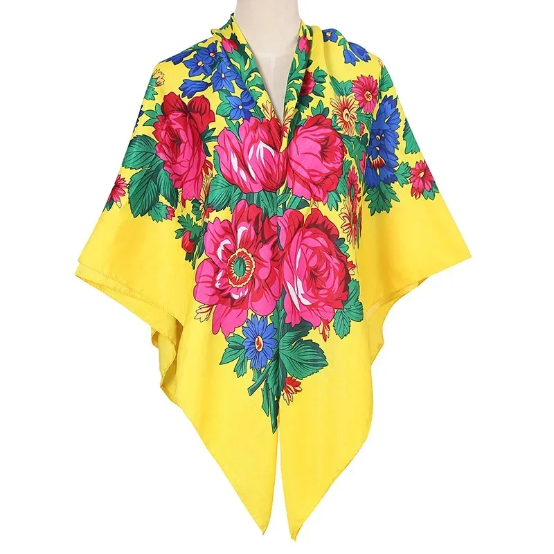 140x140CM Printed Square Scarf for Women Chinese Retro Style Uitable for All Seasons Shawl Handkerchief Babushka Hijab Head Wrap 6