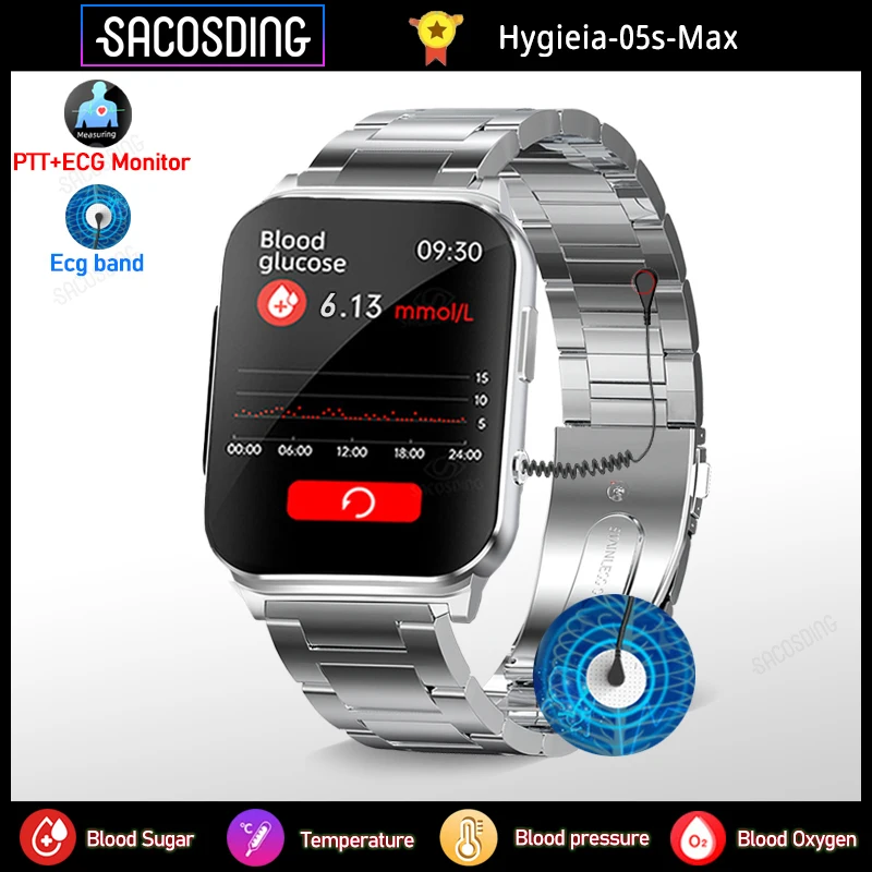 

Non-invasive Blood Glucose ECG+PTT Smart Watch Men 1.83" Screen Blood Pressure Oxygen Body Temperature Smartwatch 60+Dials Watch