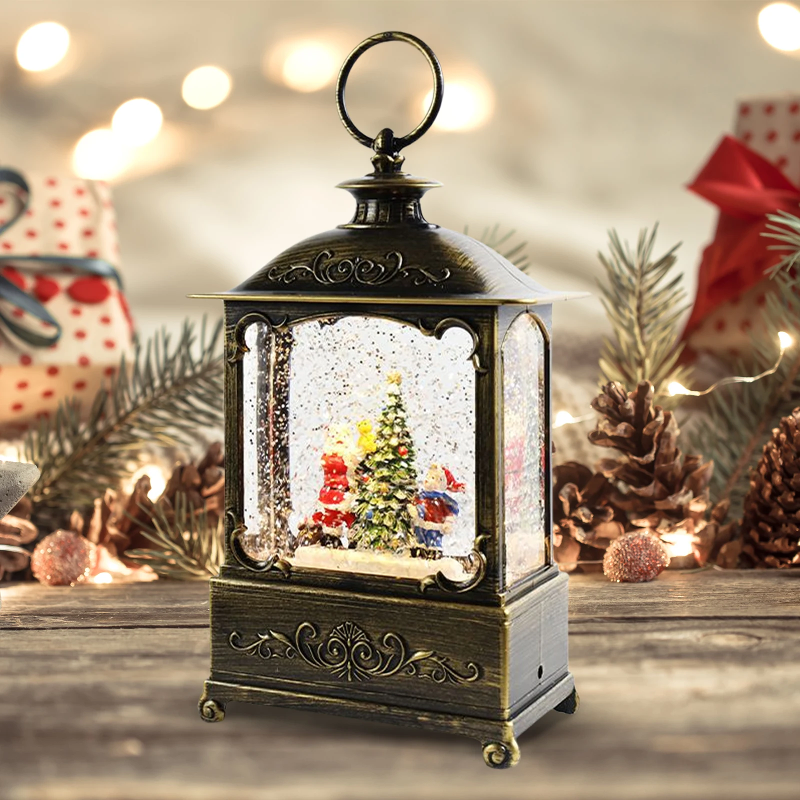 Christmas Crystal Lamp Music Box Glittering Christmas Music Box Lantern Rotating Wind Lamp for Child Birthday Gift