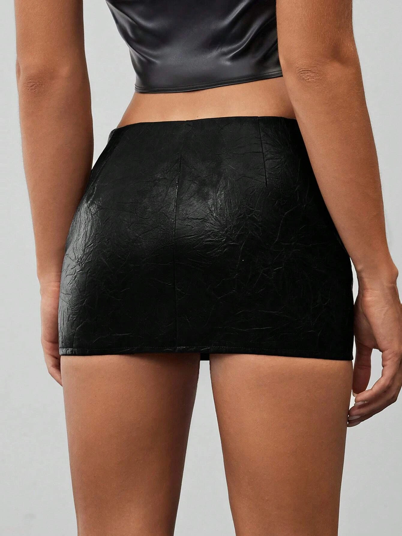 Women's Low-Waisted Leather Midi Skirt Y2K Solid Color Slim Fit Bodycon Skirt A Must-Have For Parties And Dates 2