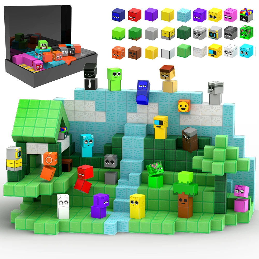 Sprunki Figures Magnetic Building Blocks Stacking Construction Set STEM Sensory Toys for Kids Boys Girls Ages 3+ DIY Magnet Cube