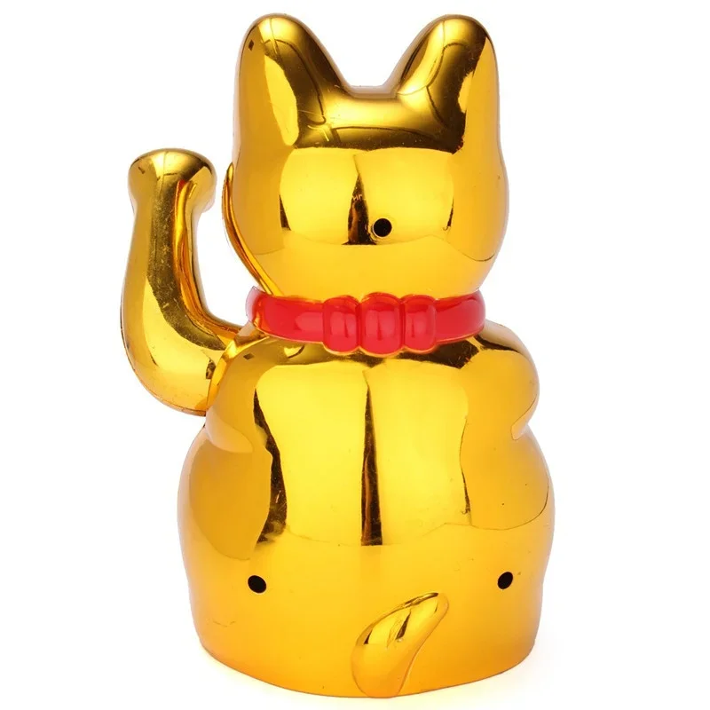 Classic Gold Beckoning Waving Lucky Cats Figure Moving Arm Chinese Wealth Fortune Feng Shui Home Hotel Decor Craft