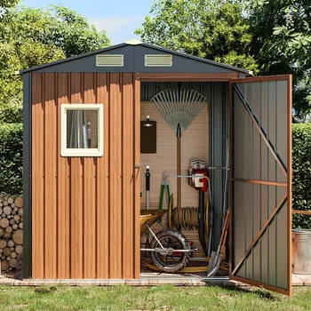 Outdoor Storage Shed 6x4 Ft, Lockable Metal Garden Shed with Window, Tool Shed Tiny House Vertical Outside Storage Building 1