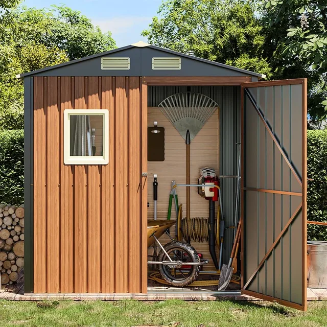 Outdoor Storage Shed 6x4 Ft, Lockable Metal Garden Shed with Window, Tool Shed Tiny House Vertical Outside Storage Building 1