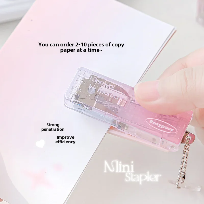 Mini Stapler 1 Rosyposy High Aesthetic Clear Gradient Ice Transparent Foldable Portable for Books Documents mini stapler set