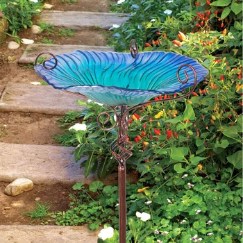 Large Outdoor Glass Bird Bath Garden Feeding Bowls Water Bath Spa Table Balcony 1