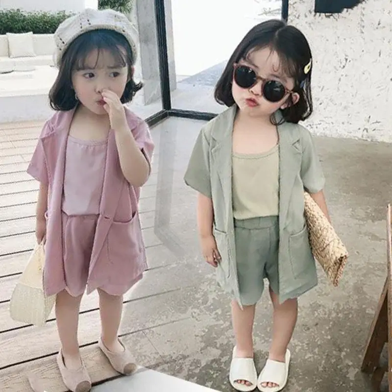 

Женский костюм интернет-знаменитости, Новинка лета, детский костюм в западном стиле, костюм-тройка для маленькой девочки, модная летняя одежда-WSNY