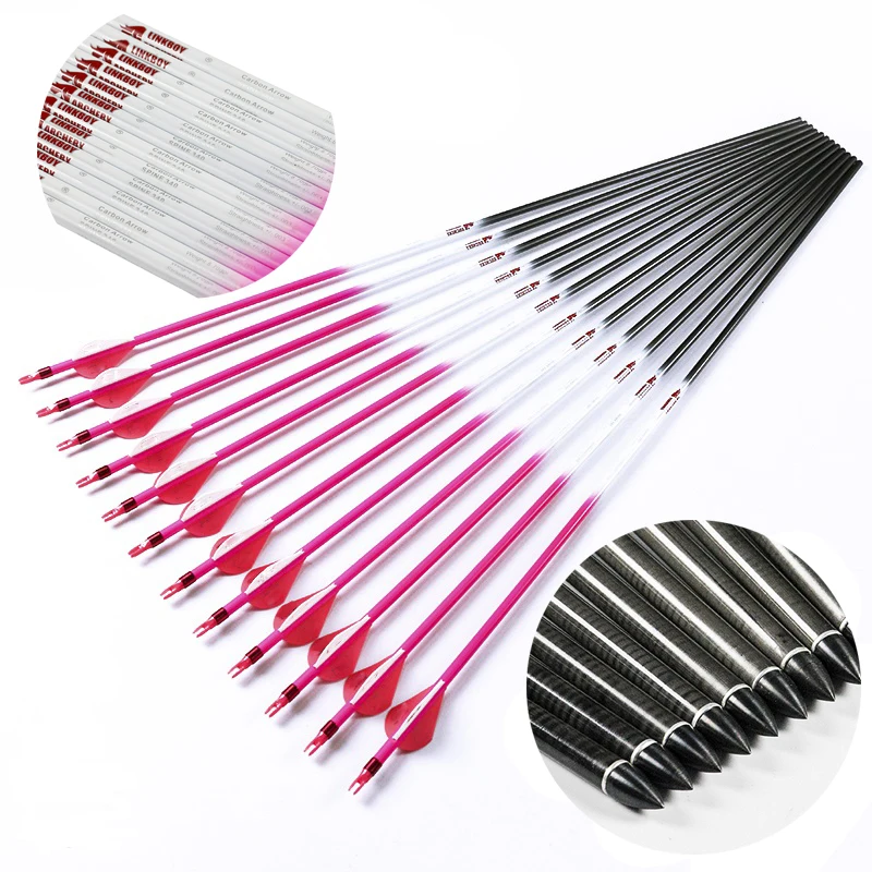 

Linkboy-Archery Carbon Arrows, ID 6.2mm, 2Inch, Plastic Vanes, Spine 800, 32Inch Compound Bow, Hunting Shooting, 12Pcs