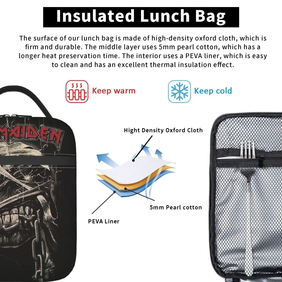 Heavy metal lunch bag women cooler thermal insulated lunch boxes children school lunch bag cooler bag