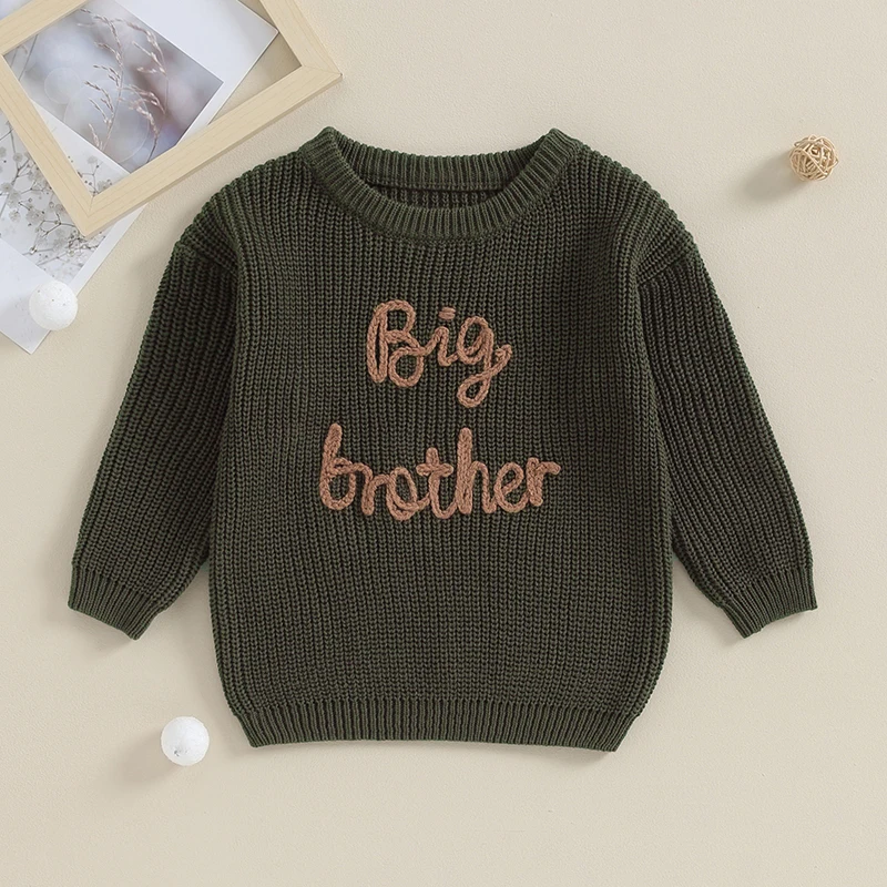 1-5세 남아 가을 겨울 점퍼 스웨터 긴팔 레터 자수  남아 니트웨어 풀오버 상의