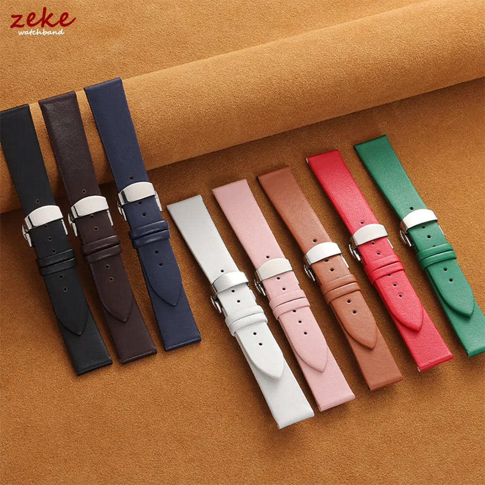 Sleek Genuine Leather Watch Band with Butterfly Buckle