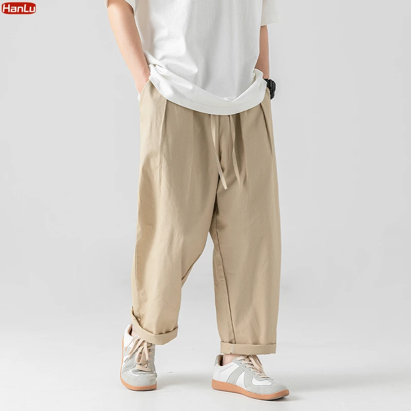 Pantalones anchos 2023 de algodón para hombre, pantalón de chándal holgado  de gran tamaño, diseño plisado
