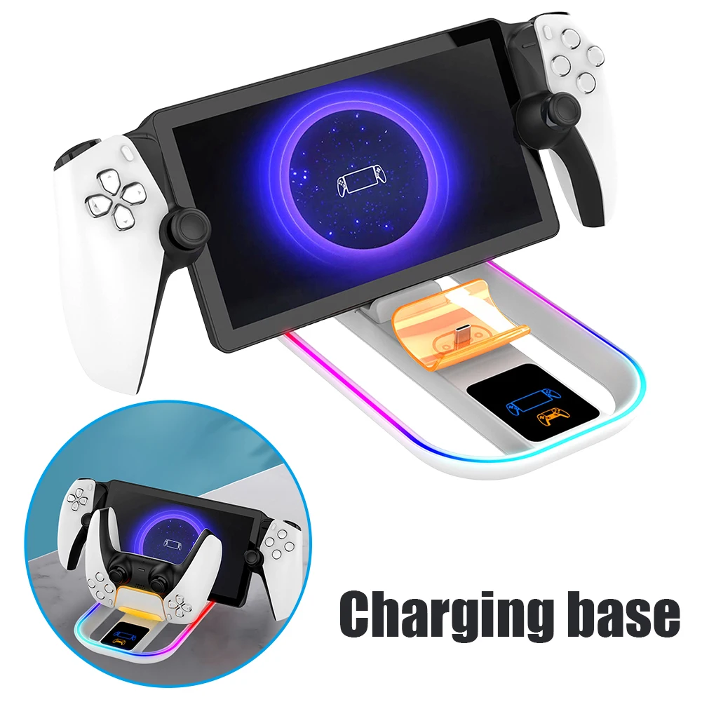 For PS5 Portal Streaming Handheld Stand Charging Game Controller Charging Base with Colorful RGB Light Game Accessories