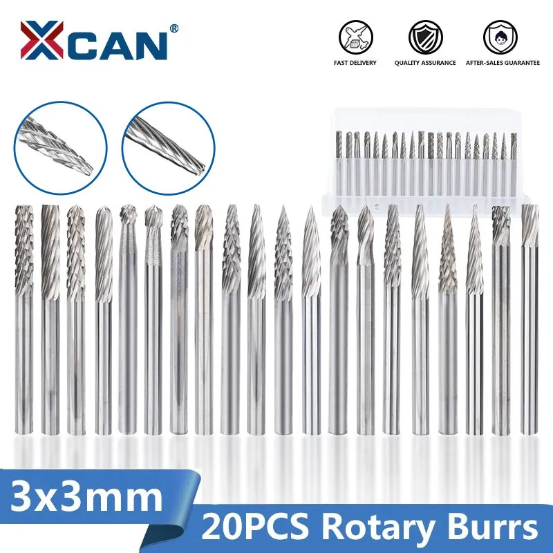 XCAN Tungsten Carbide Rotary Burrs 3x3mm Rotary Tools Accessories Singe Cut and Double Cut Rotary Files 5pcs 6pcs tungsten carbide rotary burr cutter set for rotary tools file milling cutter engraving bit for woodworking metal 6mm