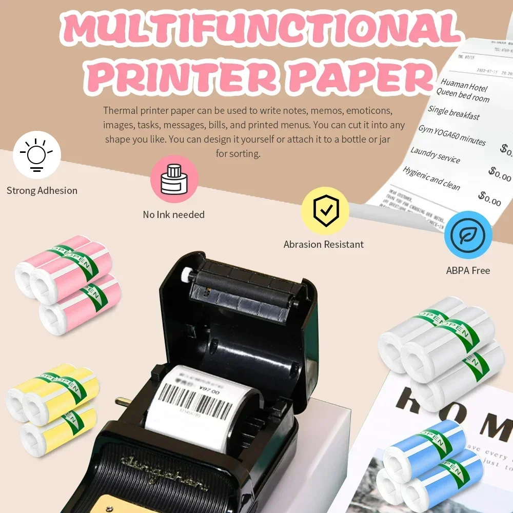 Description Picture 6 of itemMini Printer Thermal Paper Colorful Label Sticker Self-adhesive Thermal Printing Paper Inkless Printing Photo Picture 57x25mm