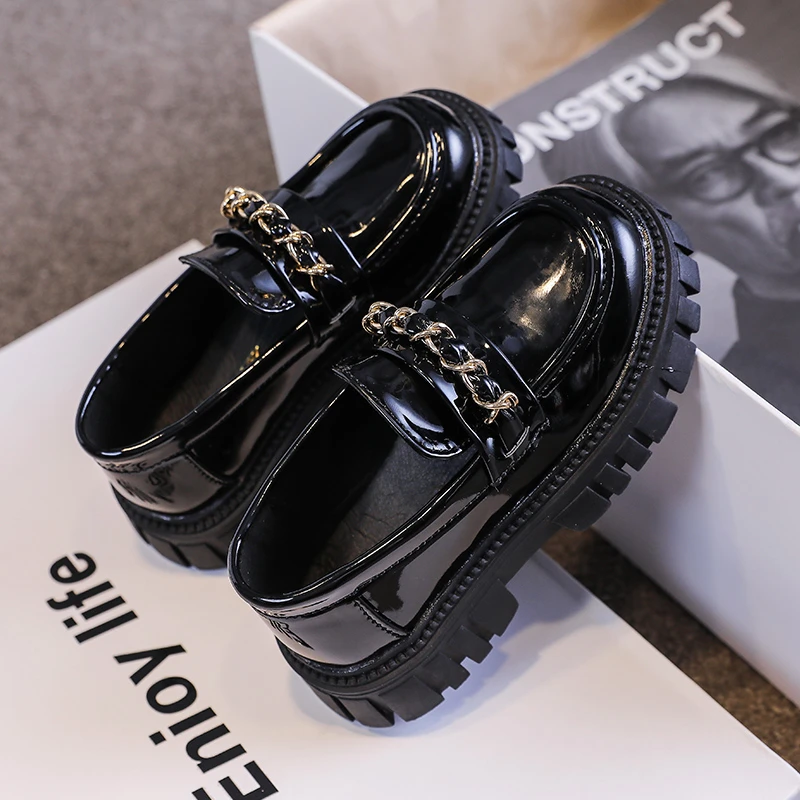 Baby Girl Shoes Autumn Black Loafers Princess Shoes Baby Boys Toddler Metal Kids Fashion Casual PU School for Girls